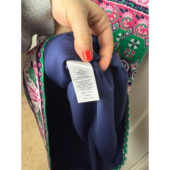 Talbots Dress Womens 10 Pink Green Sleeveless Shift Floral Fringe Classic Preppy - Picture 4 of 8